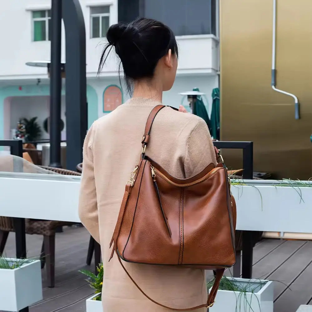 Soft Leather Hobo Tote Bag with Hidden Anti Theft Pocket