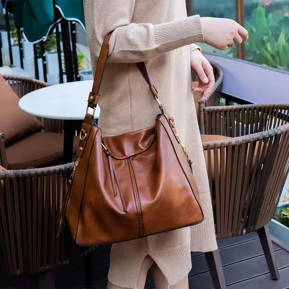 Soft Leather Hobo Tote Bag with Hidden Anti Theft Pocket