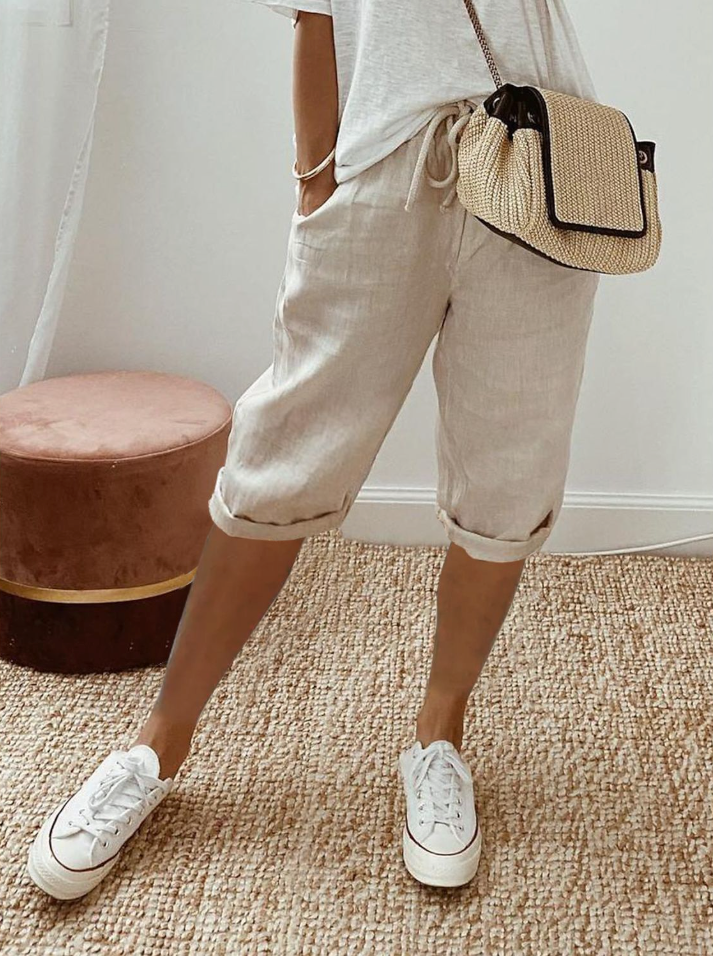 Lightweight Cotton Linen Cropped Pants Relaxed Fit Casual