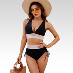 High Waist Bikini Set with Adjustable Fit and Bold Zigzag Detail