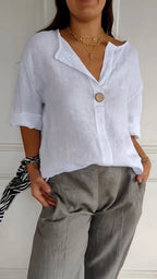 Relaxed Fit Linen Blouse Lightweight Breathable Fabric