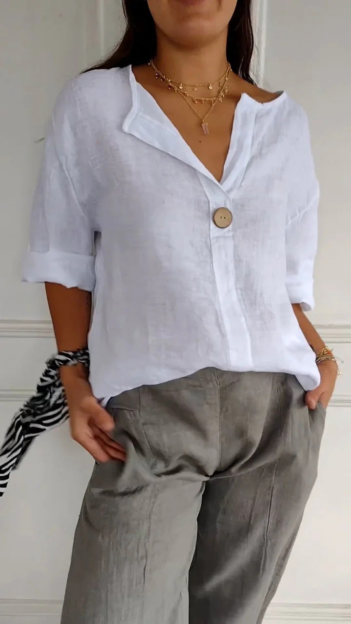 Relaxed Fit Linen Blouse Lightweight Breathable Fabric