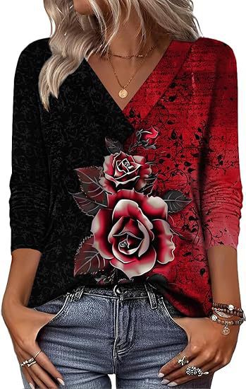 20 Colors Cross-Border European and American Women's Clothing Amazon 2025 Autumn Loose Casual Printed Long Sleeve V-Neck T-Shirt Top