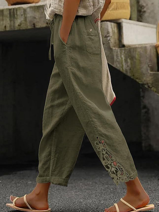 Lightweight Cotton High Waist Straight Leg Pants