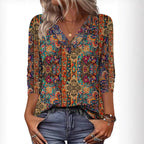 20 Colors Cross-Border European and American Women's Clothing Amazon 2025 Autumn Loose Casual Printed Long Sleeve V-Neck T-Shirt Top