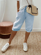 Lightweight Cotton Linen Cropped Pants Relaxed Fit Casual