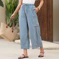 Lightweight Wide Leg Stripe Pants Elastic Waist Drawstring