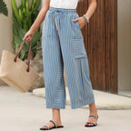 Lightweight Wide Leg Stripe Pants Elastic Waist Drawstring