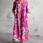 Lightweight Cotton Linen V Neck Long Dress Casual Fit