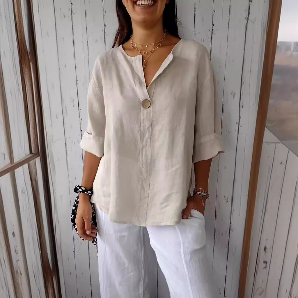 Relaxed Fit Linen Blouse Lightweight Breathable Fabric