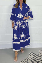 Floral Print Maxi Dress Lightweight Cotton Blend