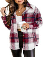 Women’s Plus Size Plaid Flannel Shacket Button-Down Jacket