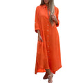 Cotton Linen Long Sleeve Shirt Dress Relaxed Fit