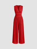 Elegant Sleeveless Wide Leg Jumpsuit V Neck