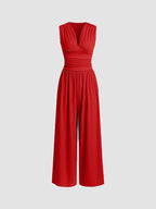 Elegant Sleeveless Wide Leg Jumpsuit V Neck