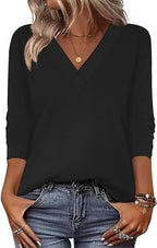 20 Colors Cross-Border European and American Women's Clothing Amazon 2025 Autumn Loose Casual Printed Long Sleeve V-Neck T-Shirt Top