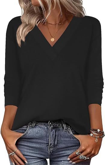 20 Colors Cross-Border European and American Women's Clothing Amazon 2025 Autumn Loose Casual Printed Long Sleeve V-Neck T-Shirt Top