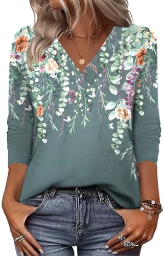 20 Colors Cross-Border European and American Women's Clothing Amazon 2025 Autumn Loose Casual Printed Long Sleeve V-Neck T-Shirt Top