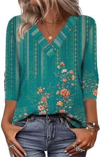 20 Colors Cross-Border European and American Women's Clothing Amazon 2025 Autumn Loose Casual Printed Long Sleeve V-Neck T-Shirt Top