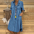 Relaxed Fit Denim Shirt Dress Casual Button Down