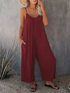 Loose Fit Women's Cotton Blend Jumpsuit Casual Pocket Style