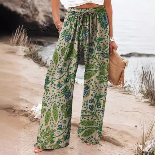 Floral Wide Leg Pants Lightweight High Waist Comfort