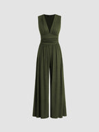 Elegant Sleeveless Wide Leg Jumpsuit V Neck
