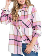 Women’s Plus Size Plaid Flannel Shacket Button-Down Jacket