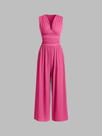 Elegant Sleeveless Wide Leg Jumpsuit V Neck