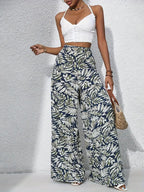 Floral Wide Leg Pants Lightweight High Waist