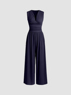 Elegant Sleeveless Wide Leg Jumpsuit V Neck