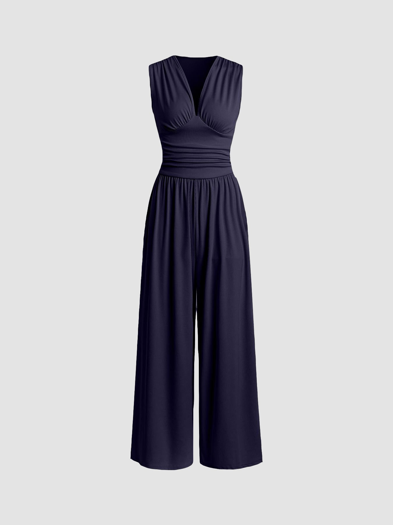 Elegant Sleeveless Wide Leg Jumpsuit V Neck