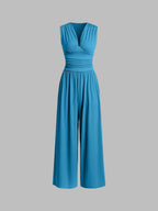 Elegant Sleeveless Wide Leg Jumpsuit V Neck