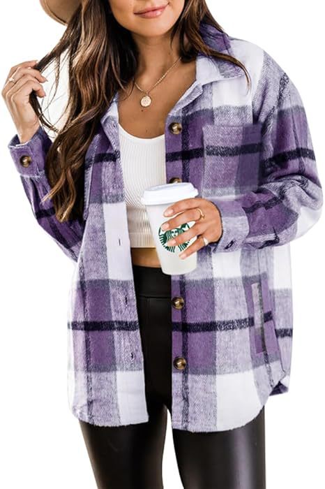 Women’s Plus Size Plaid Flannel Shacket Button-Down Jacket