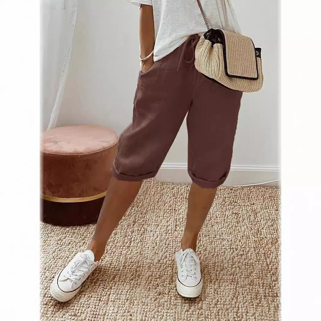 Lightweight Cotton Linen Cropped Pants Relaxed Fit Casual