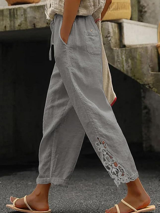 Lightweight Cotton High Waist Straight Leg Pants