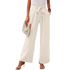 High Waist Wide Leg Pants Women Soft Tie Waist