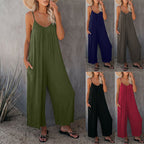 Loose Fit Women's Cotton Blend Jumpsuit Casual Pocket Style
