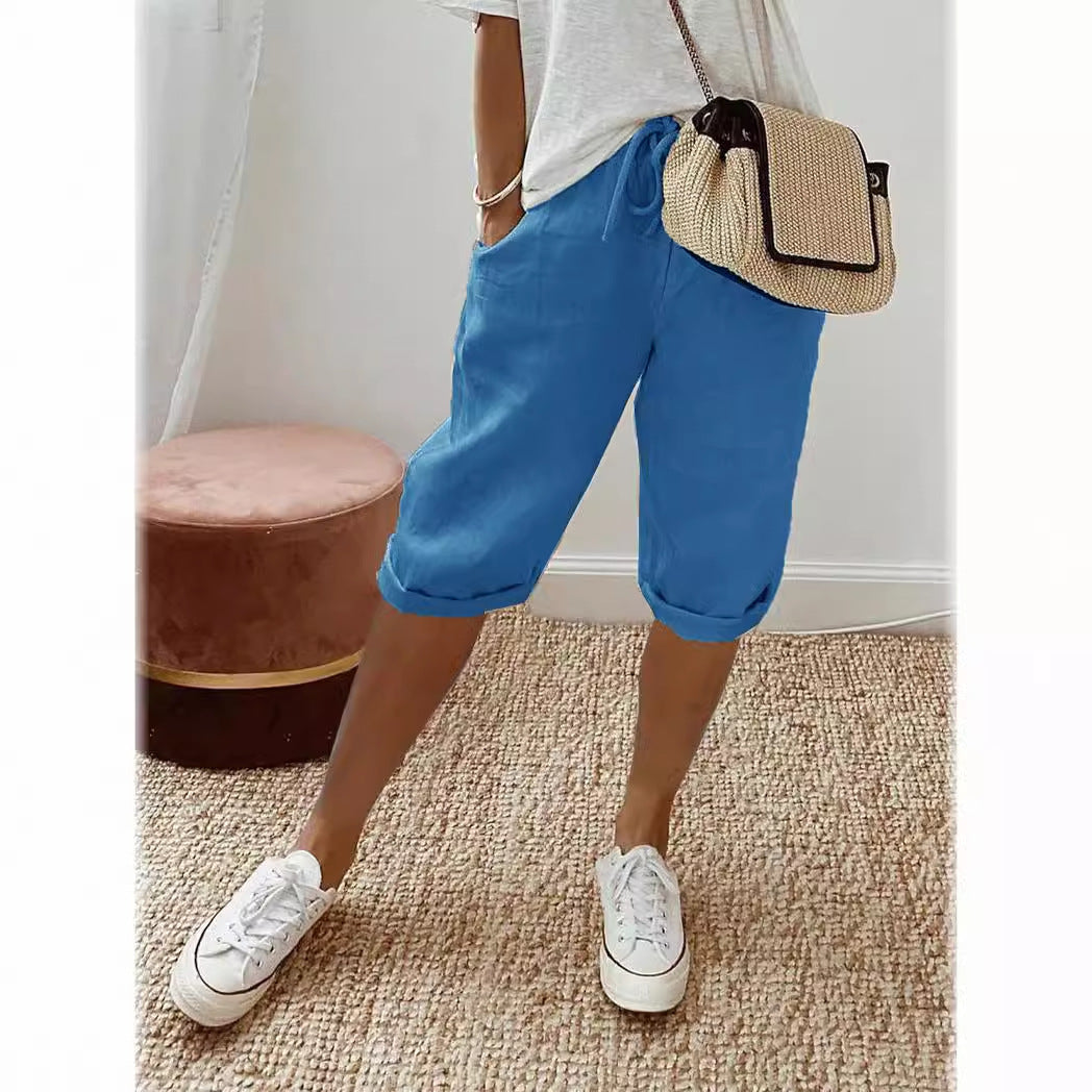Lightweight Cotton Linen Cropped Pants Relaxed Fit Casual