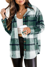 Women’s Plus Size Plaid Flannel Shacket Button-Down Jacket