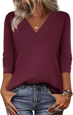 20 Colors Cross-Border European and American Women's Clothing Amazon 2025 Autumn Loose Casual Printed Long Sleeve V-Neck T-Shirt Top