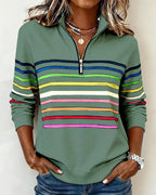 Colorful Striped Pullover Sweatshirt Relaxed Fit Cotton Blend