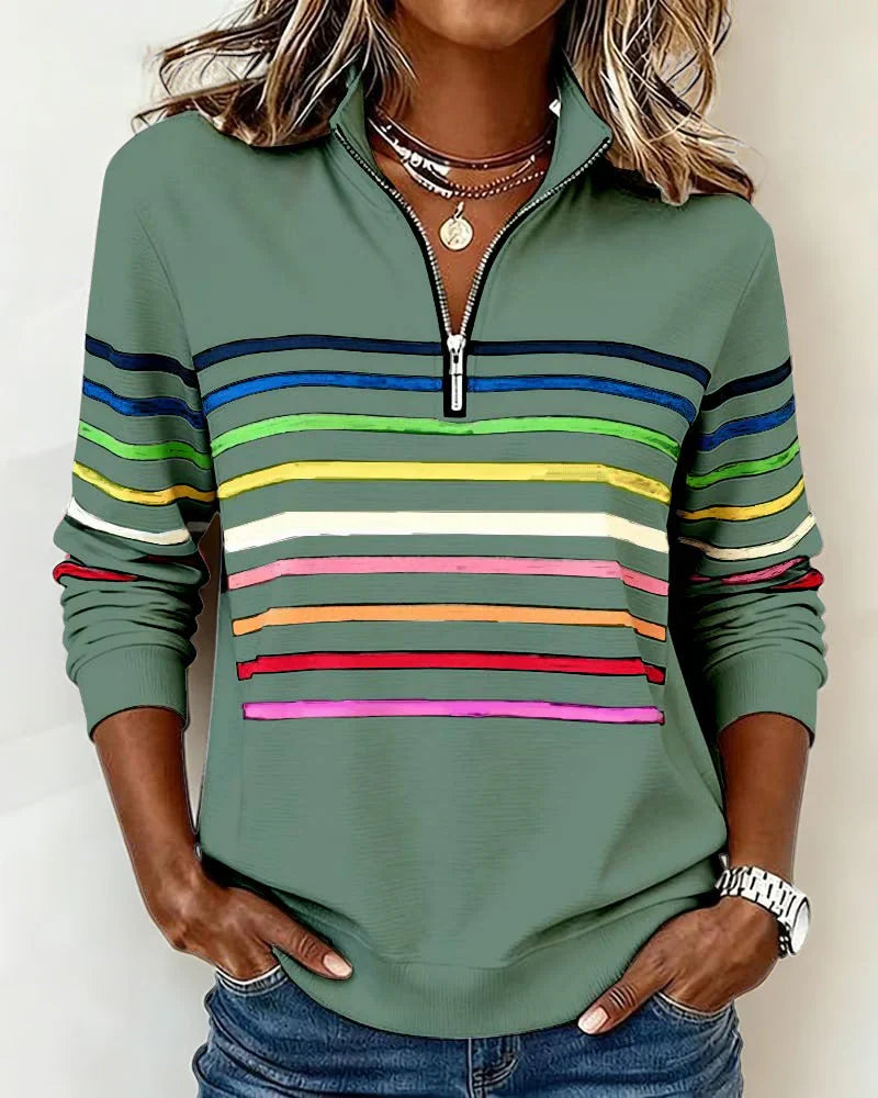 Colorful Striped Pullover Sweatshirt Relaxed Fit Cotton Blend