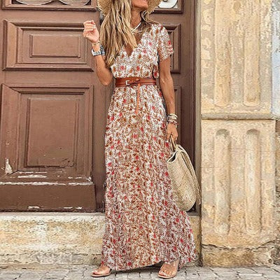 Justine™ – Elegant Bohemian Maxi Dress with Belt