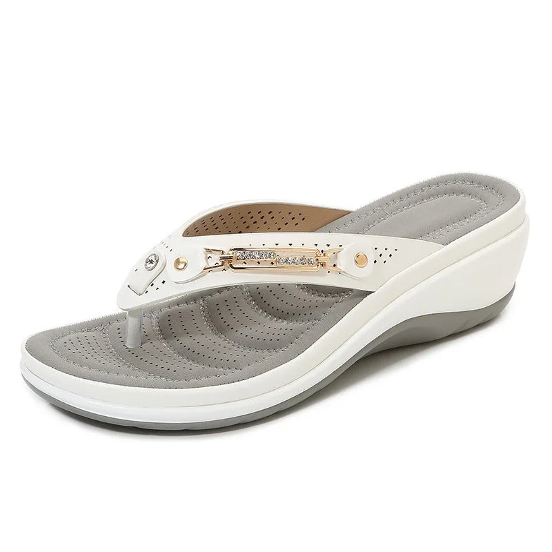 Wedge Heel Women Sandals Metallic Accent Comfortable Fit