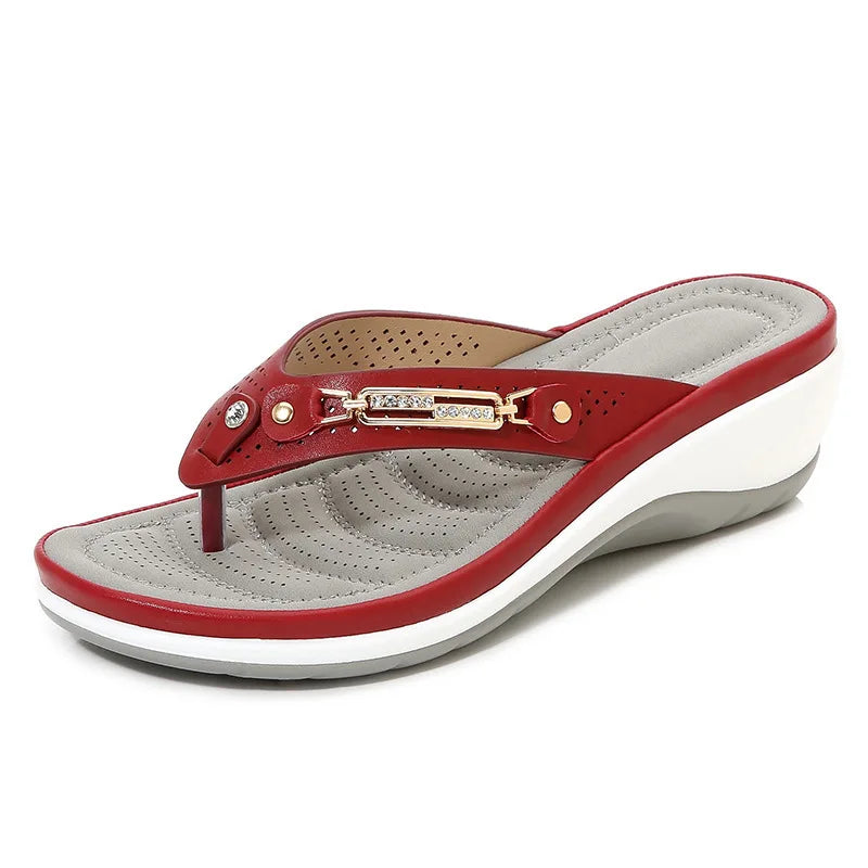 Wedge Heel Women Sandals Metallic Accent Comfortable Fit