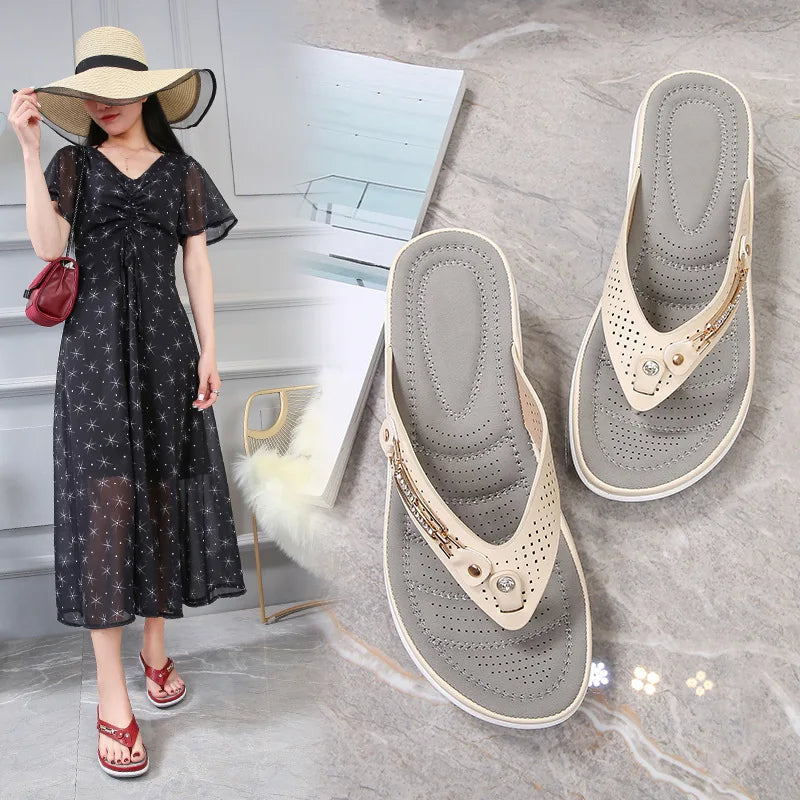 Wedge Heel Women Sandals Metallic Accent Comfortable Fit