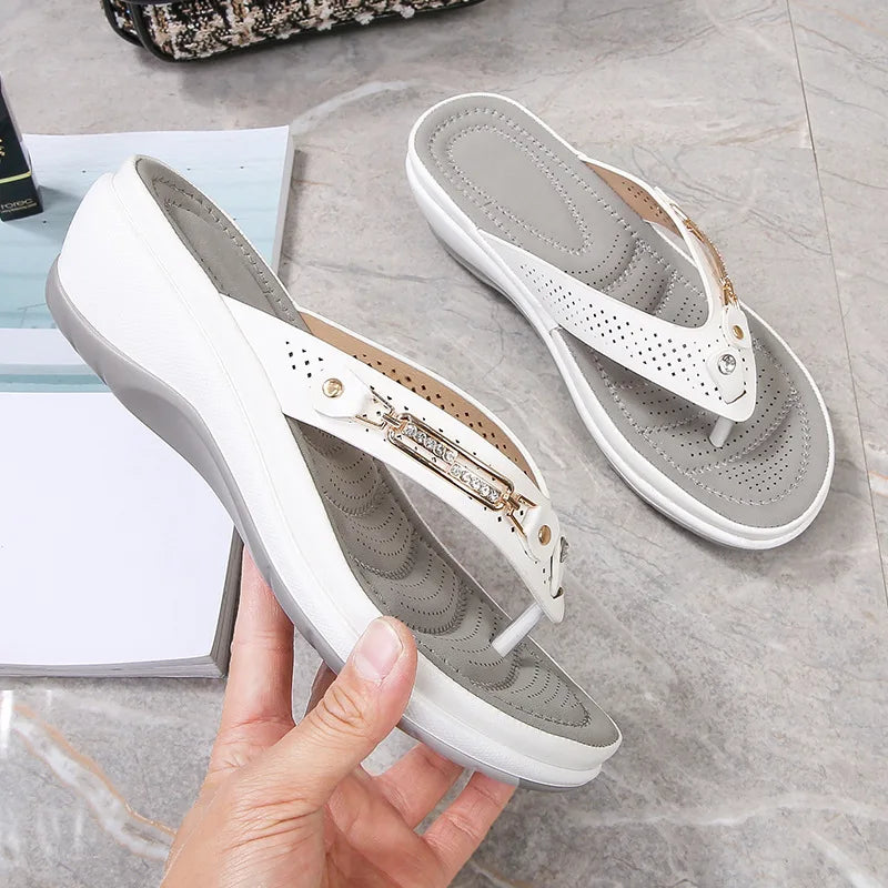 Wedge Heel Women Sandals Metallic Accent Comfortable Fit