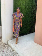 Aurora™ | Vibrant Midi Dress with Puff Sleeves