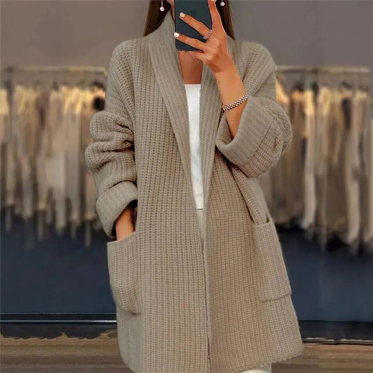 Women’s Oversized Ribbed Shawl Collar Cardigan